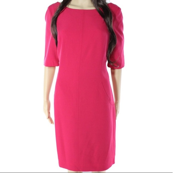 Eliza J Fuchsia Seamed Sheath Dress Hot Pink Pockets Size 12 (H)